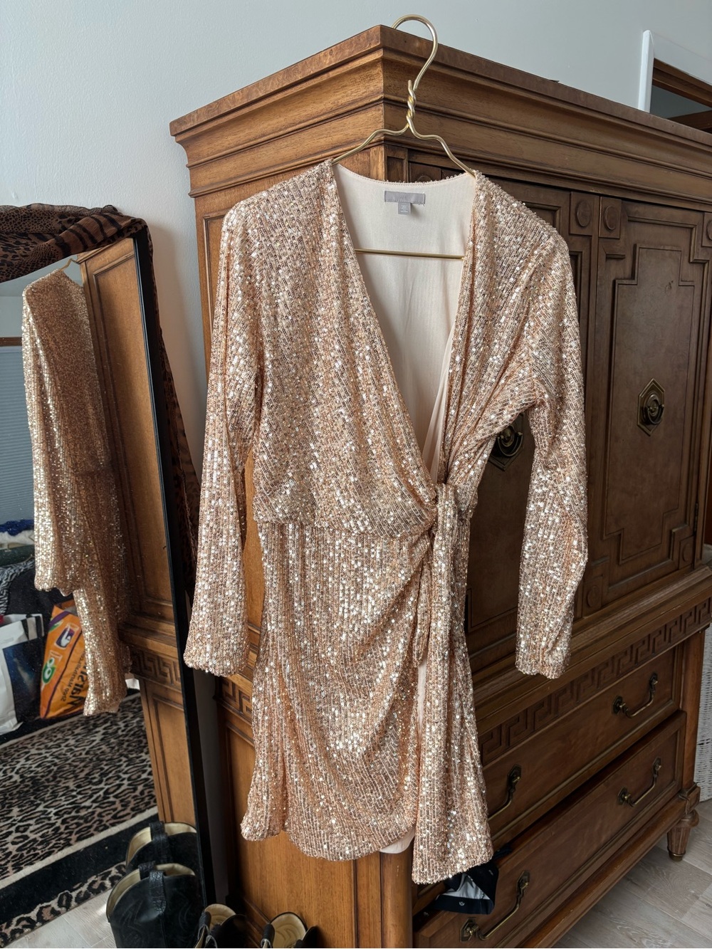 H&M Champagne Sequin Wrap Dress